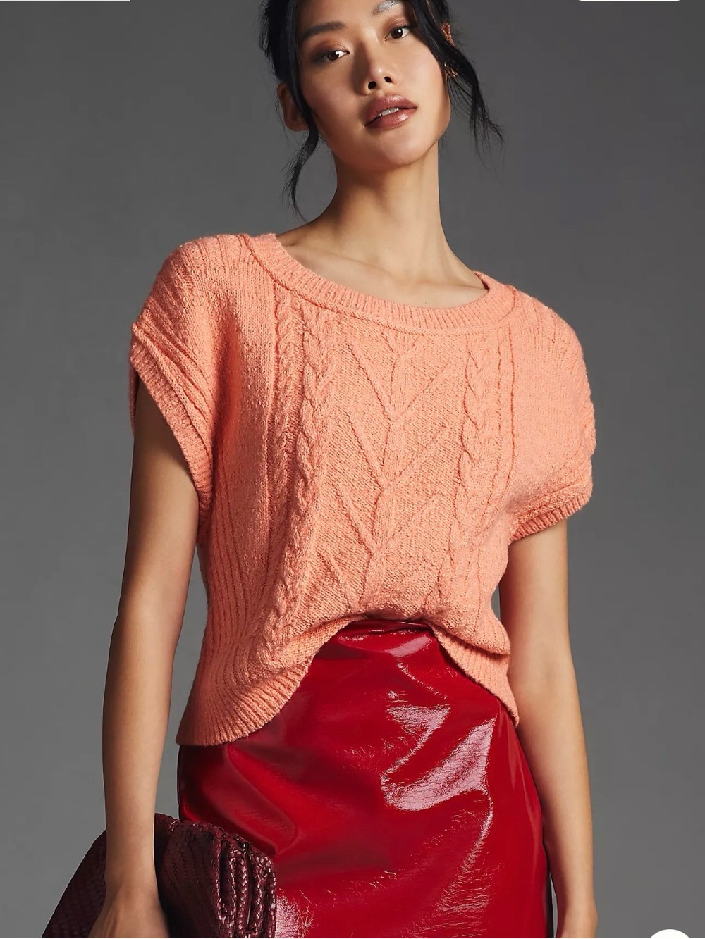 Pilcro Oversized Peach Cable-Knit Short Sleeve Sweater Tee Women’s Size Small